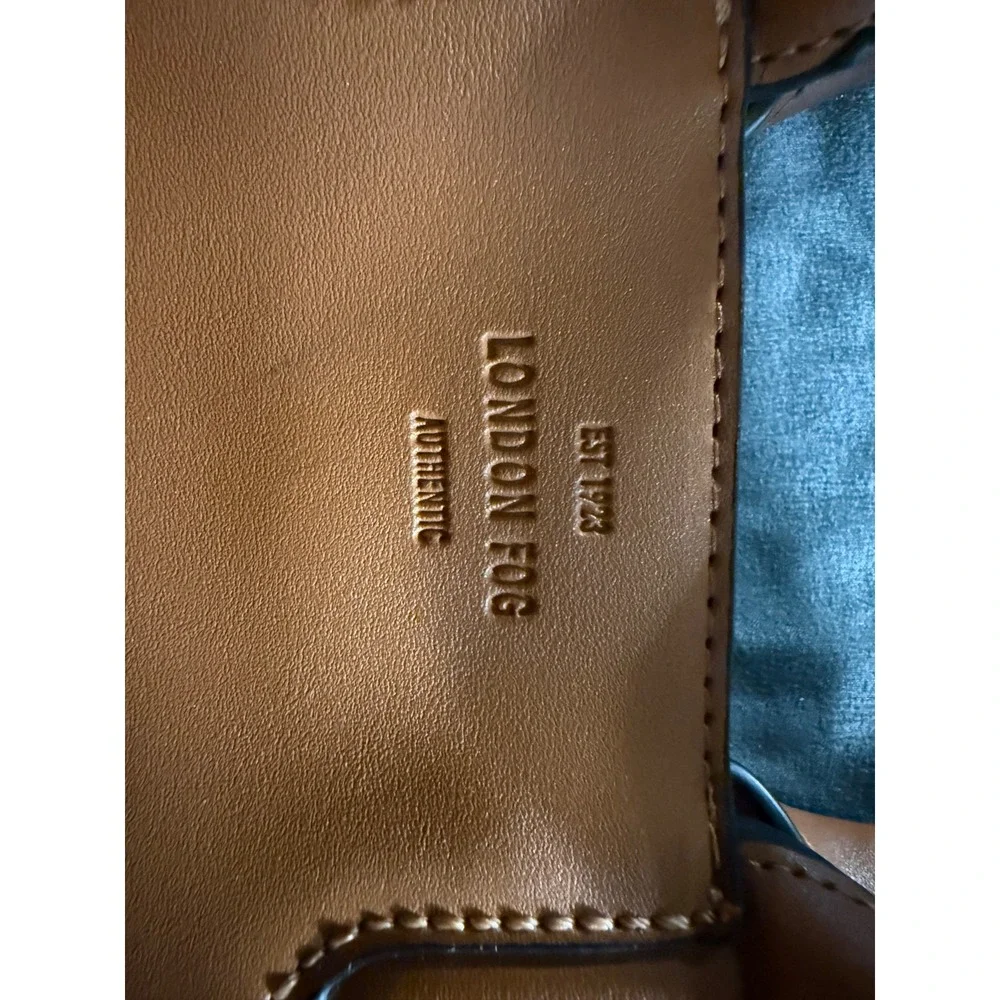 London Fog Cognac Brown Faux Leather Satchel Crossbody Handbag